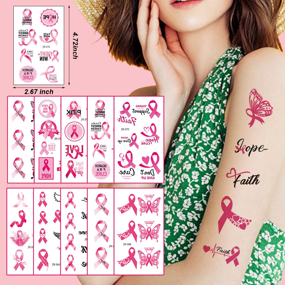 Tatuajes temporales de concientización sobre el cáncer de mama, pegatinas de tatuajes de cinta rosa, pegatinas de cáncer de mama, cinta impermeable,