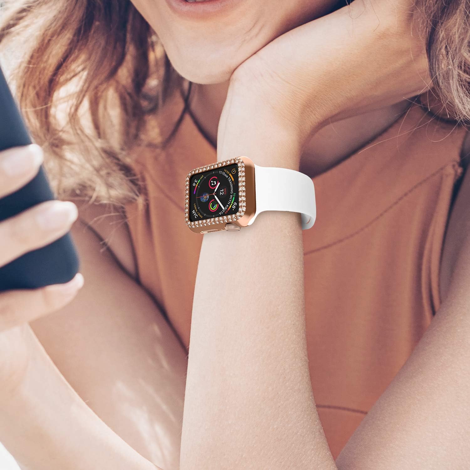 adepoy – Carcasa para Apple Watch con protector de pantalla y cristales brillantes, protección completa para iWatch Series 654321 SE
