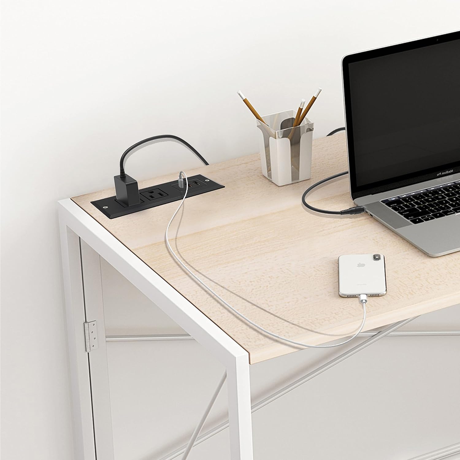 Regleta de alimentación empotrable de 20 W USB C de carga rápida para escritorio, toma de corriente tipo C, enchufe de alimentación de extensión