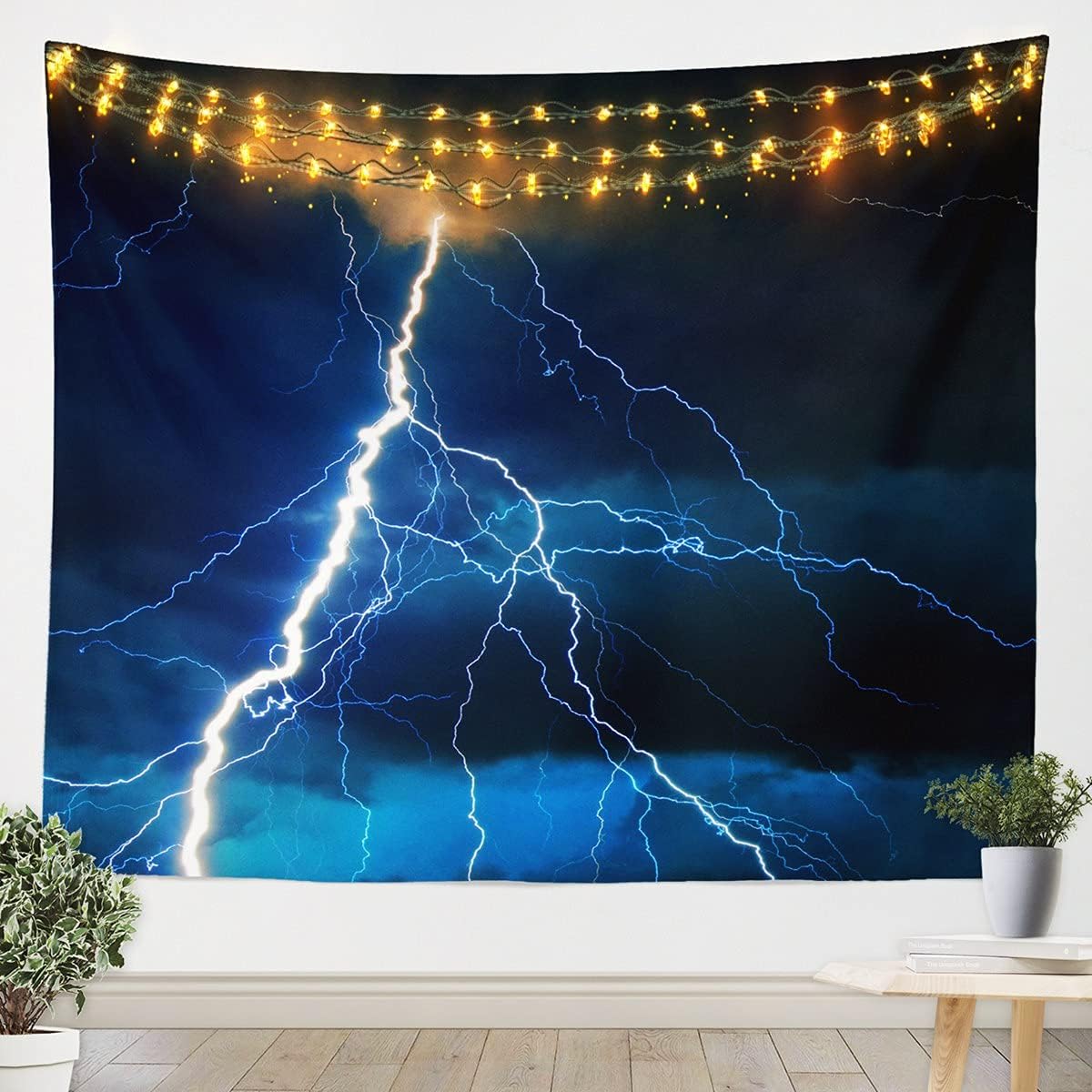 Tapices de relámpago, tapiz de tormenta de relámpago, tapiz azul y blanco, arte para colgar en la pared, arte estético divertido para hombres,
