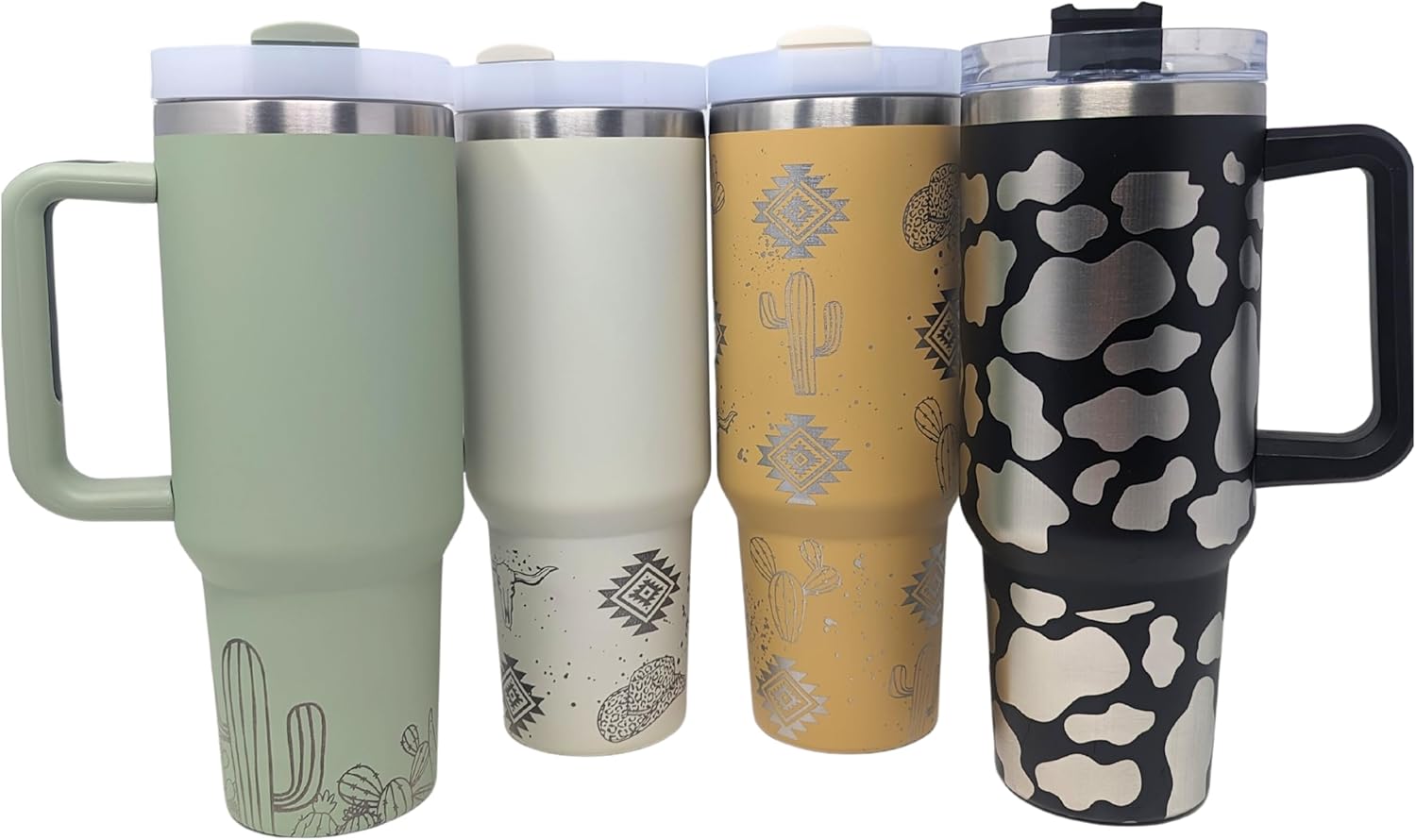 FTB Creative Vaso mate suave de 40 onzas, diseño personalizado, acero inoxidable de doble pared, con tapa y popote (Desert Western, Iced)