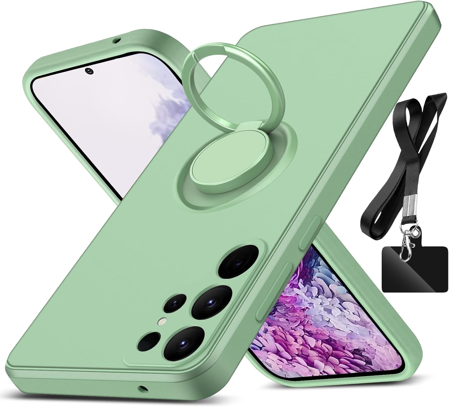 AYSZNBLA Funda para Samsung Galaxy S23 Ultra, con soporte de anillo giratorio de 360 y correa de silicona líquida, delgada, a prueba de golpes,
