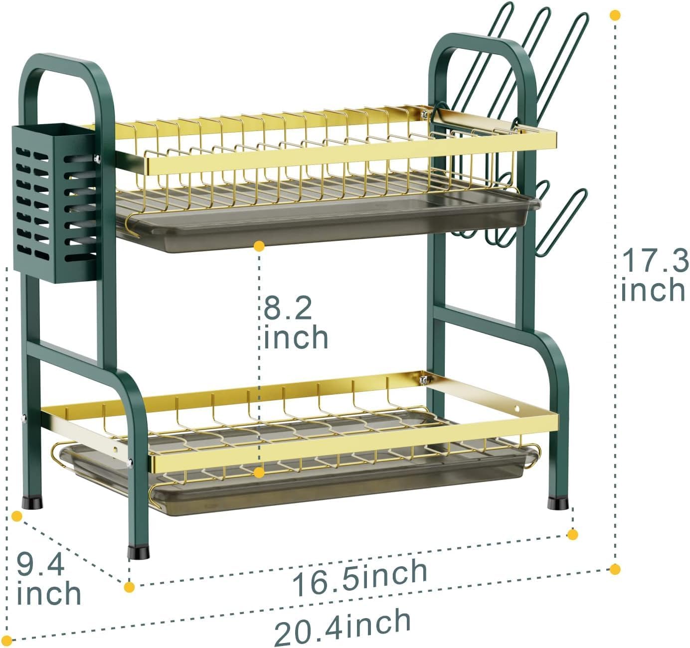 Escurridor de platos, juego de escurridor de platos de acero inoxidable de 2 niveles, soporte para utensilios, soporte para tazas, escurridor de