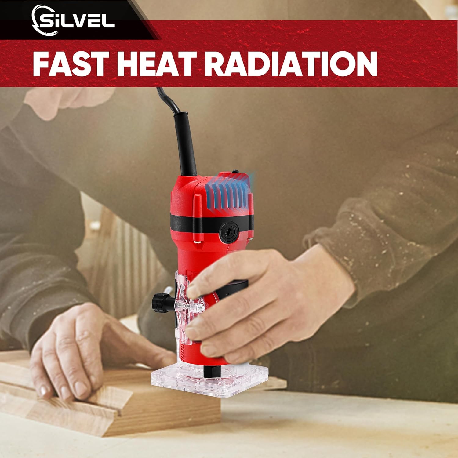 SILVEL Enrutador de madera, enrutador de madera de 800 W para carpintería, herramienta de enrutador de madera manual de 6.5 amperios 1.25 HP,