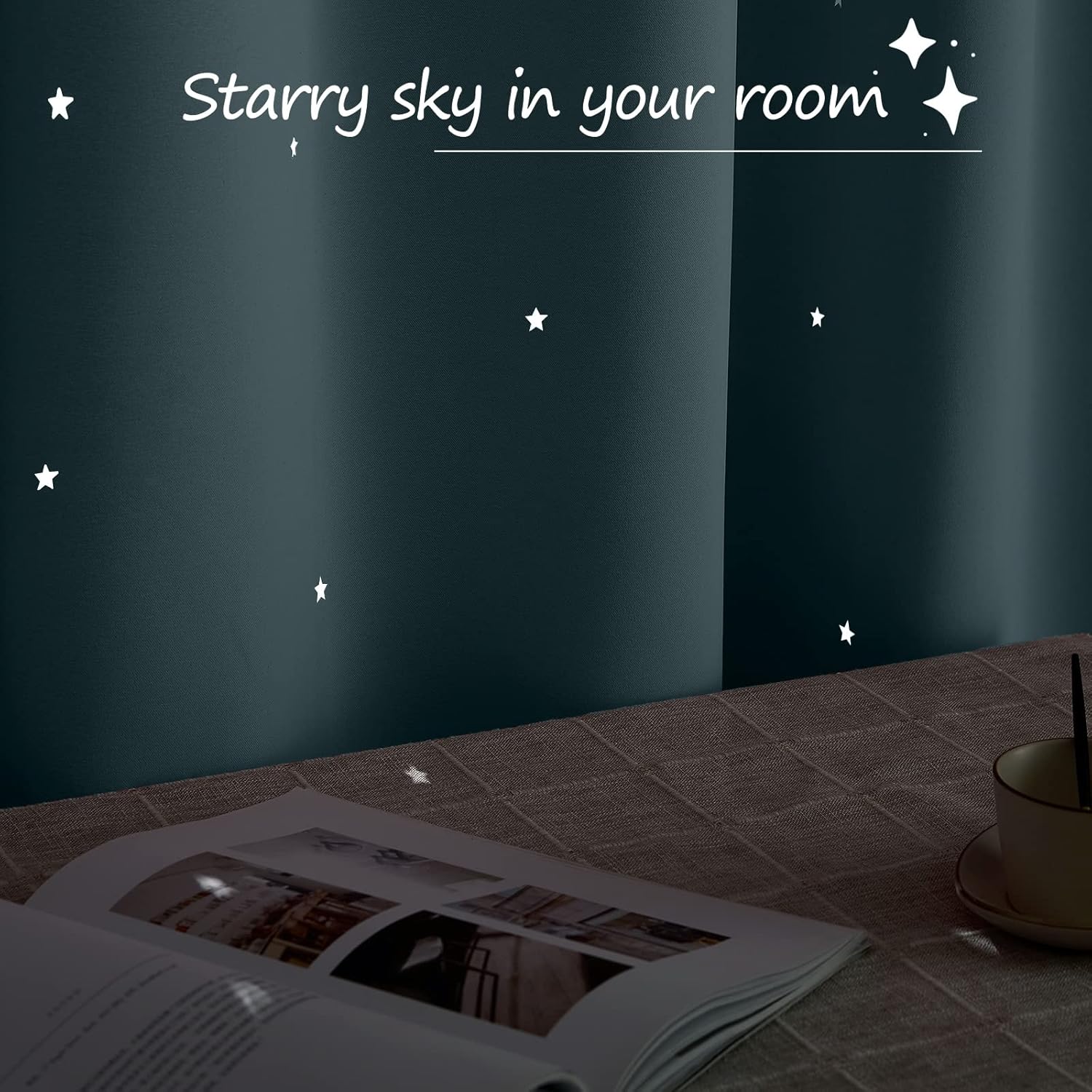 NICETOWN Cortinas opacas para dormitorio, con aislamiento térmico y ojales, estampado de estrellas, cortinas para oscurecer la habitación, para