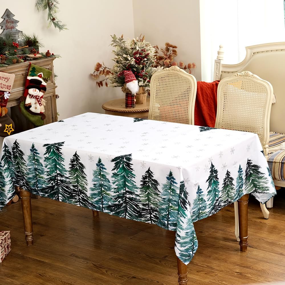 ARKENY ATC460-84 – Mantel de Navidad rectangular de 60 x 84 pulgadas, diseño de copo de nieve de nieve, árbol de Navidad, decoración de interiores y
