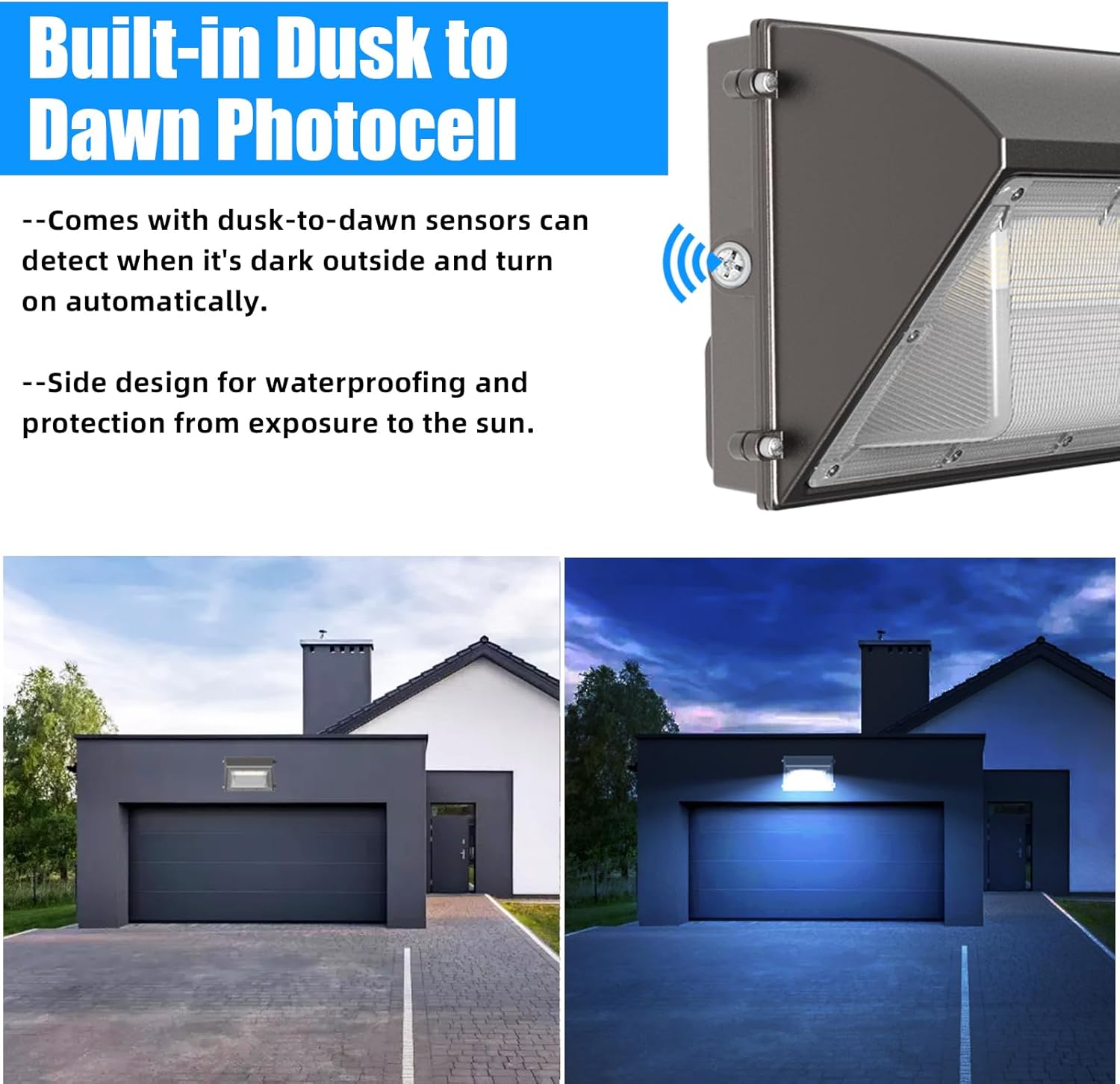 Paquete de luz LED de pared de 150 W con fotocélulas del atardecer al amanecer, 18000 lm, 5000 K luz diurna comercial, luz exterior LED, reemplazo