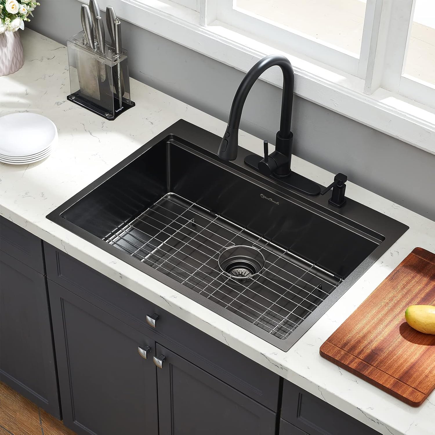 Fregadero de cocina, fregadero de cocina de 30 x 22 x 10 pulgadas, fregadero de cocina negro plomizo, fregadero de cocina de acero inoxidable