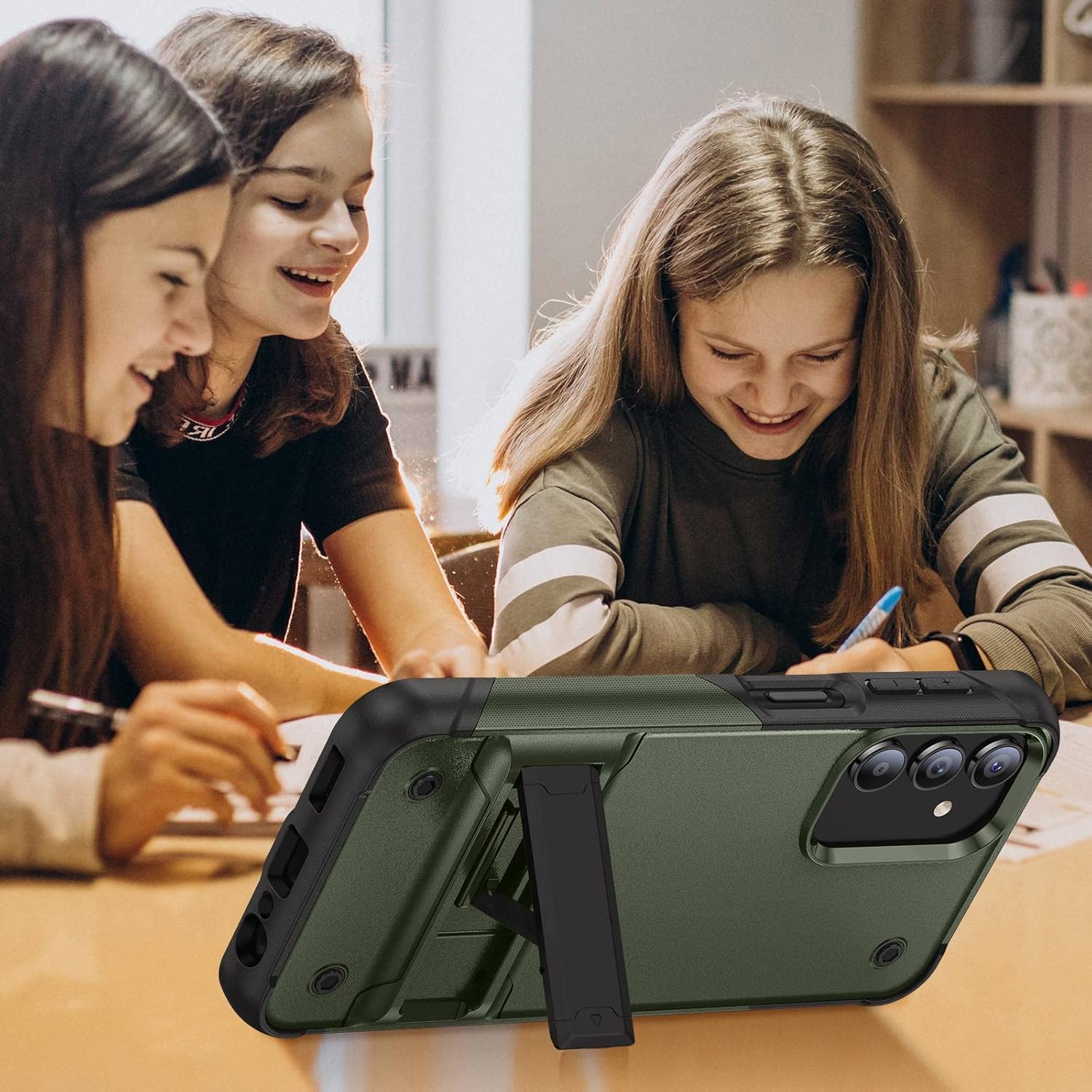 YmhxcY Funda para Samsung Galaxy A54 5G con soporte y 2 protectores de pantalla a prueba de explosiones, grado militar a prueba de golpes, para