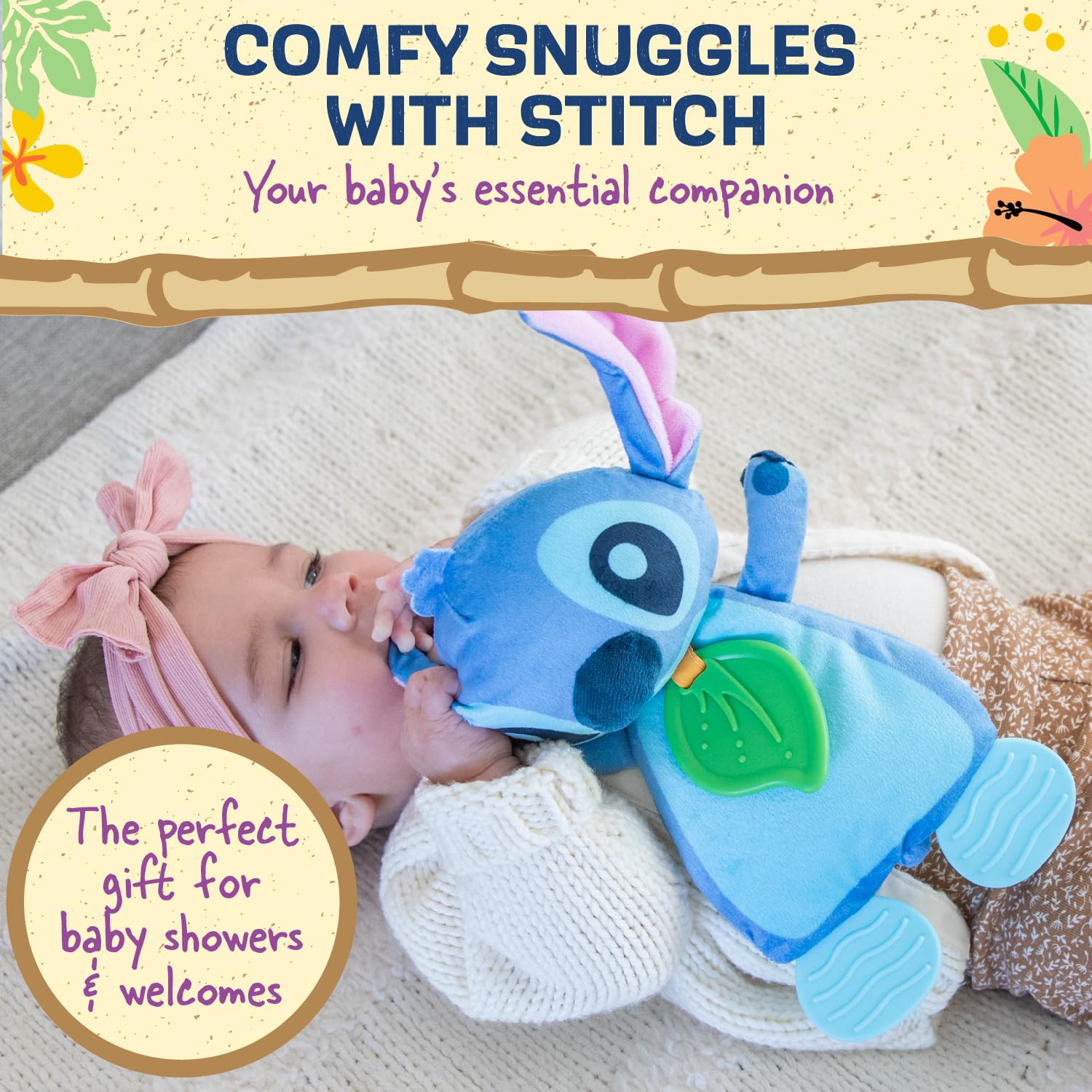 Kids Preferred Disney Baby’s Lilo and Stitch – Juguete sensorial de peluche y mordedor arrugado para bebés recién nacidos, niños y niñas de 10