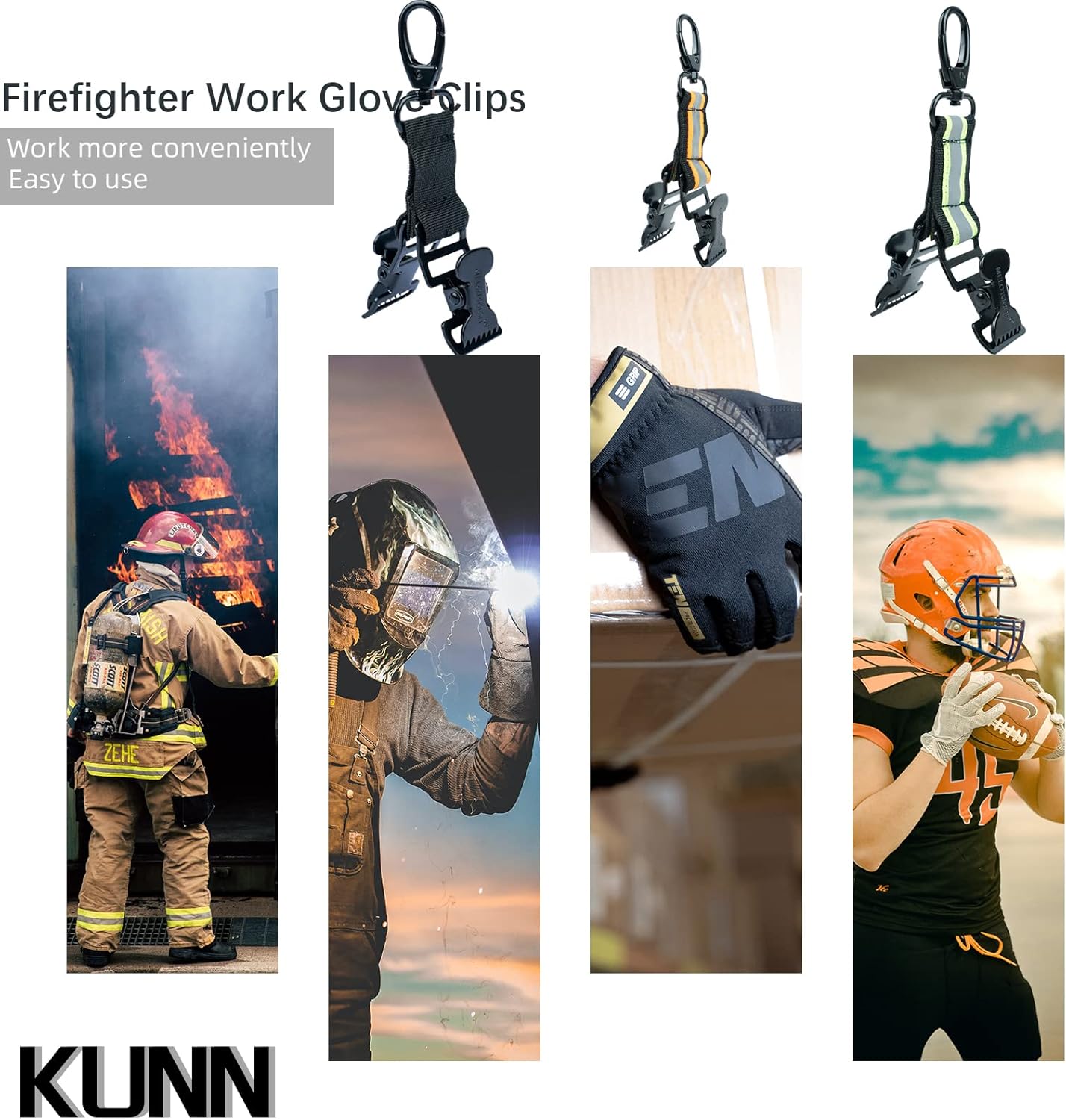 KUNN Correa de guante de bombero, clips de seguridad para el trabajo con clip de cocodrilo