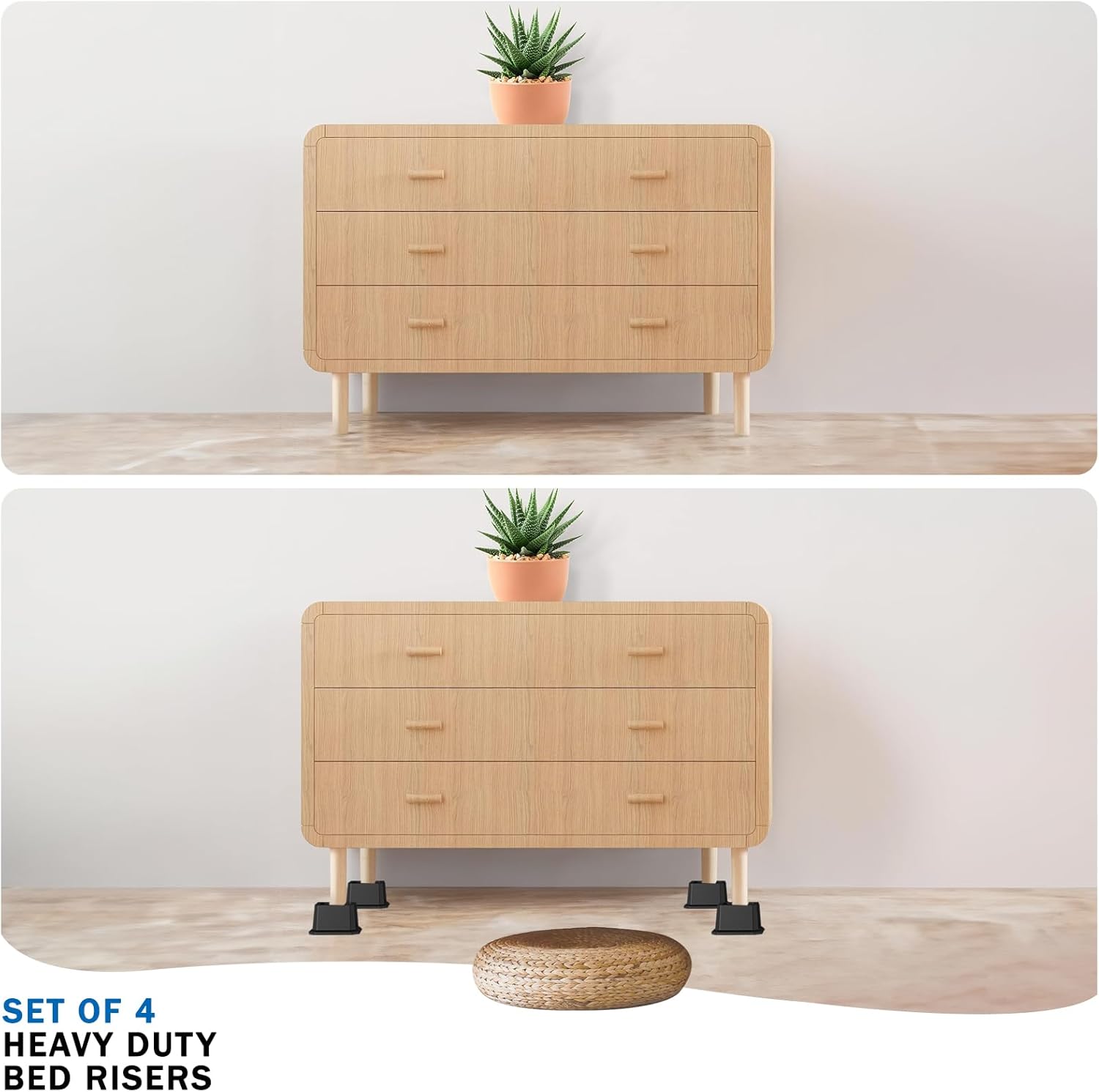 ANNKUT Elevadores de muebles de 2 pulgadas, elevadores de escritorio resistentes para silla y mesa, elevadores de cama (juego de 4 elevadores, negro)