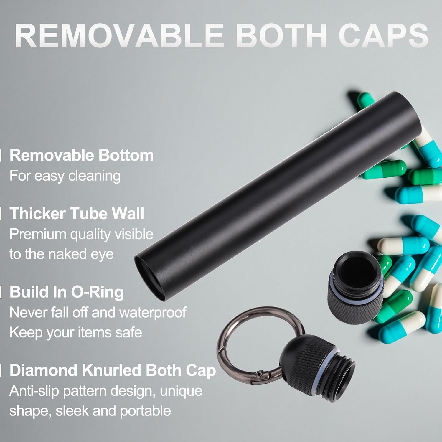 Contenedor hermético – Contenedor de tubo de botella de almacenamiento de metal – Funda impermeable – Tubo de almacenamiento de llavero – Contenedor
