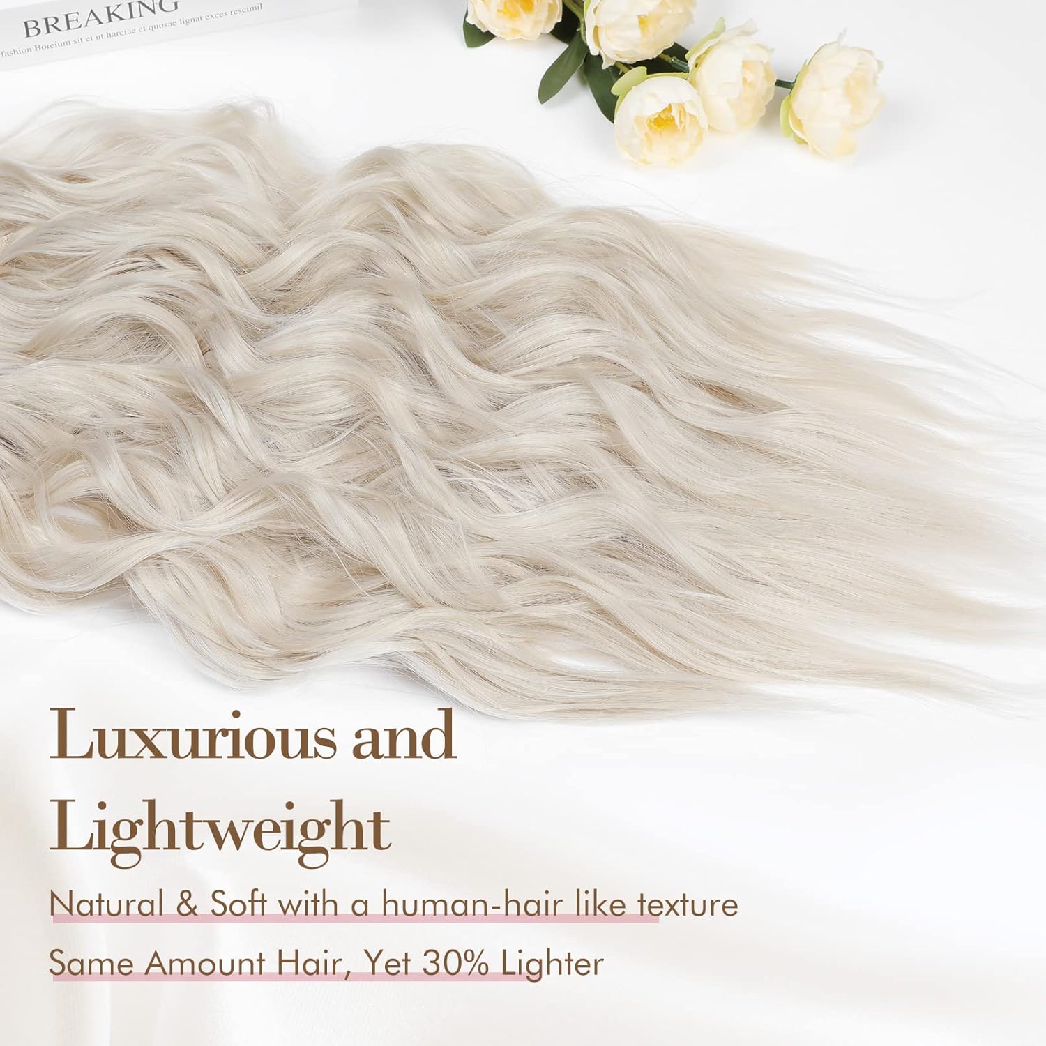 REECHO Extensiones de cabello, 4 extensiones de cabello con clip, HE001, extensiones de cabello sintético natural suave para mujer, rubio platio