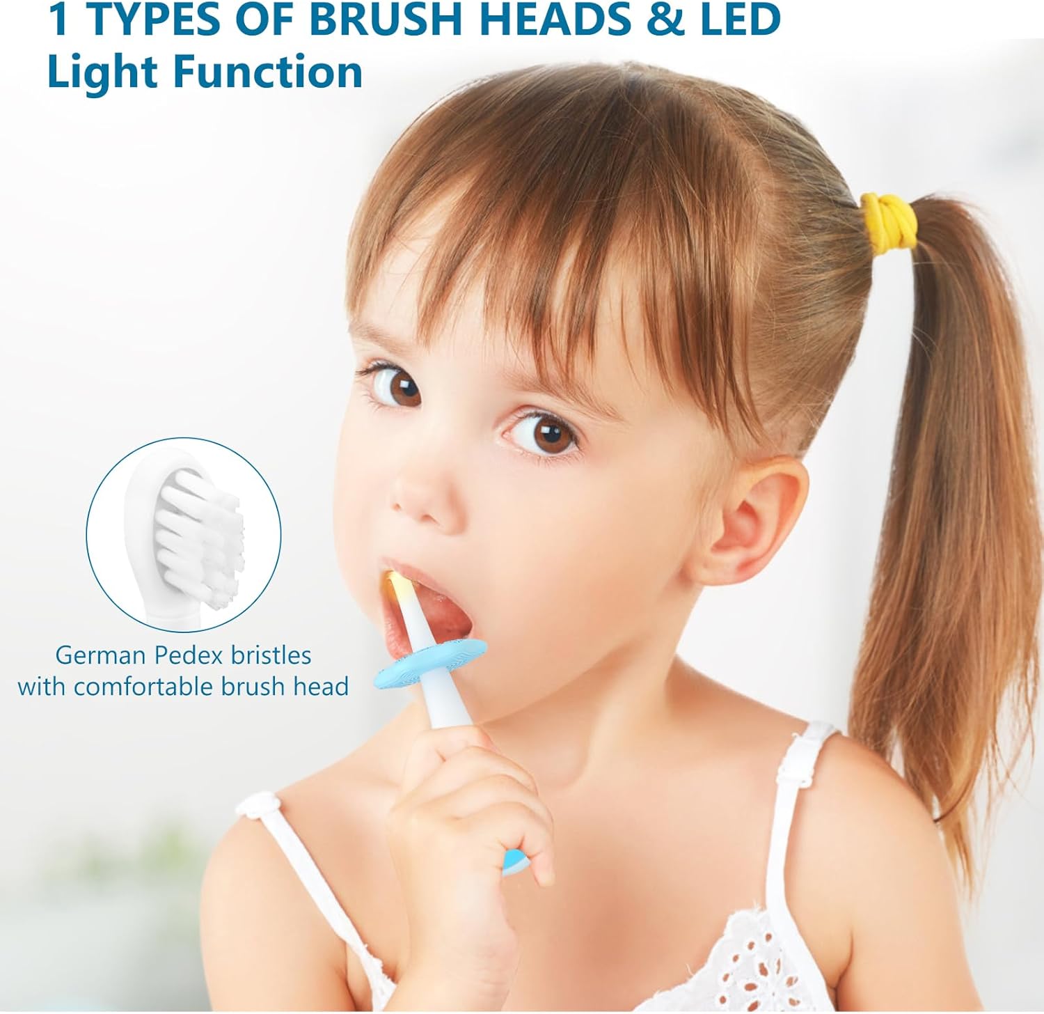 Cepillos de dientes eléctricos para niños con luz LED de registro, cepillo de dientes eléctrico para niños, carga inalámbrica, mango de silicona, 4