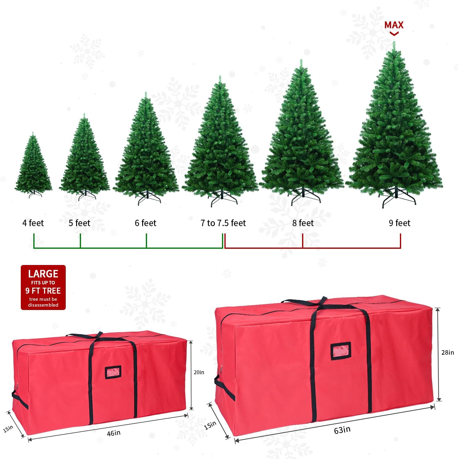 leheyhey Bolsa de almacenamiento para árbol de Navidad de 9 pies, poliéster Oxford 600D duradero con revestimiento de PVC impermeable, cierre de