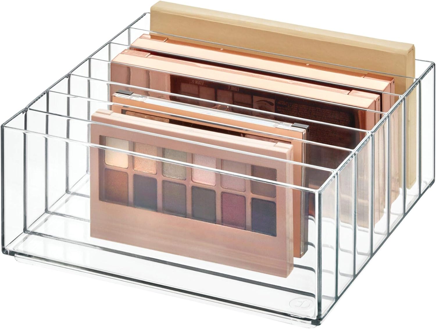 iDesign 42870 Clarity – Organizador de paleta de maquillaje ancho dividido de plástico sin BPA, 8.1 x 8.1 x 3.7 pulgadas