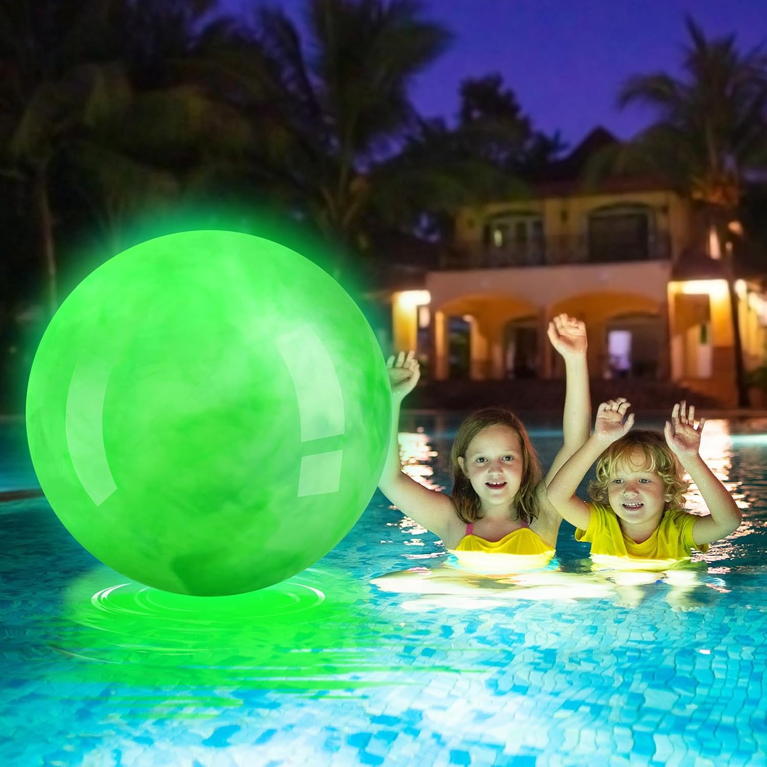 Jenaai 2 bolas inflables de 27 pulgadas que brillan en la oscuridad para niños, pelota de playa con luz LED, bolas inflables grandes y gigantes para