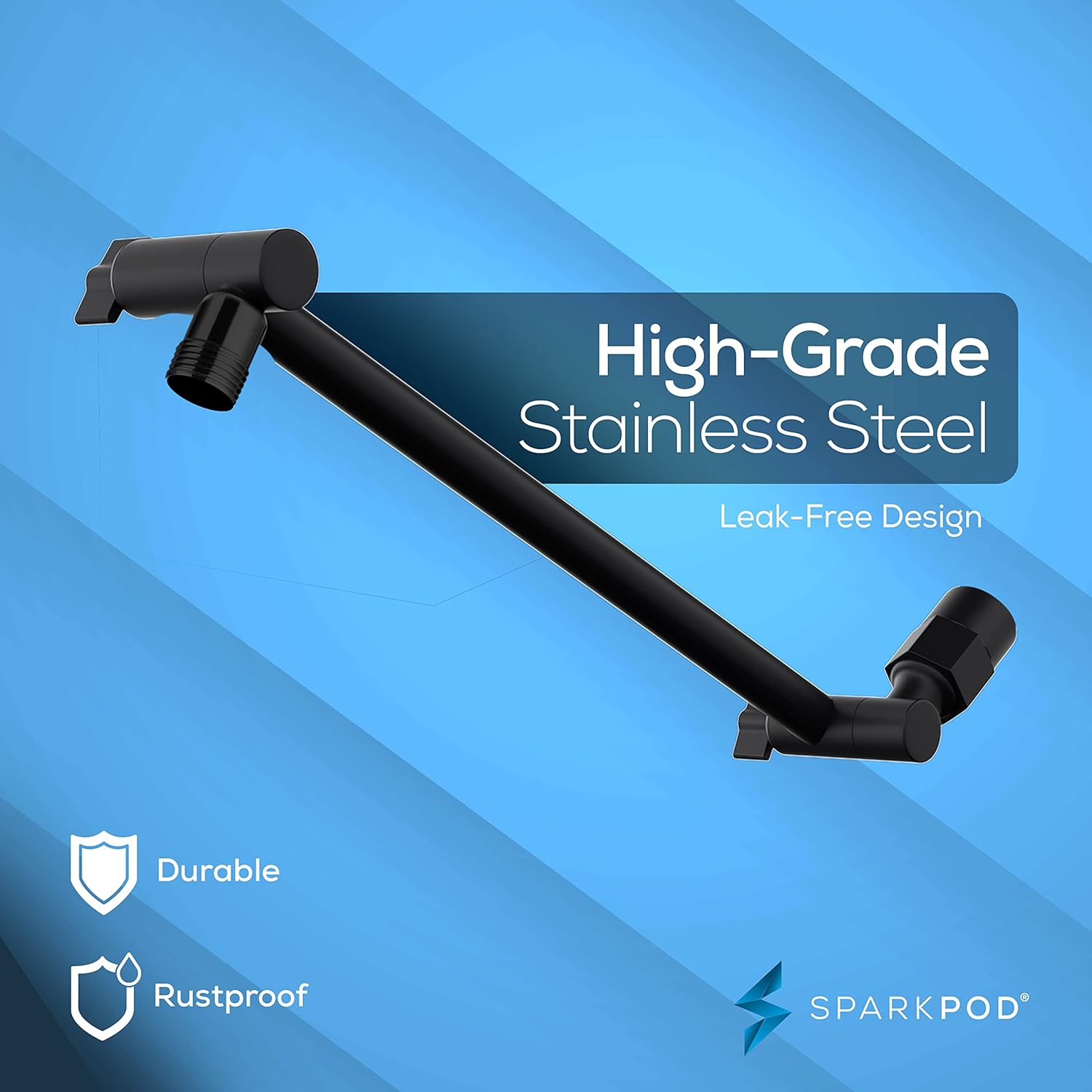 SparkPod Cabezal de ducha de lluvia cuadrado con brazo de extensión de cabezal de ducha, lluvia de alta presión, aspecto moderno de lujo,