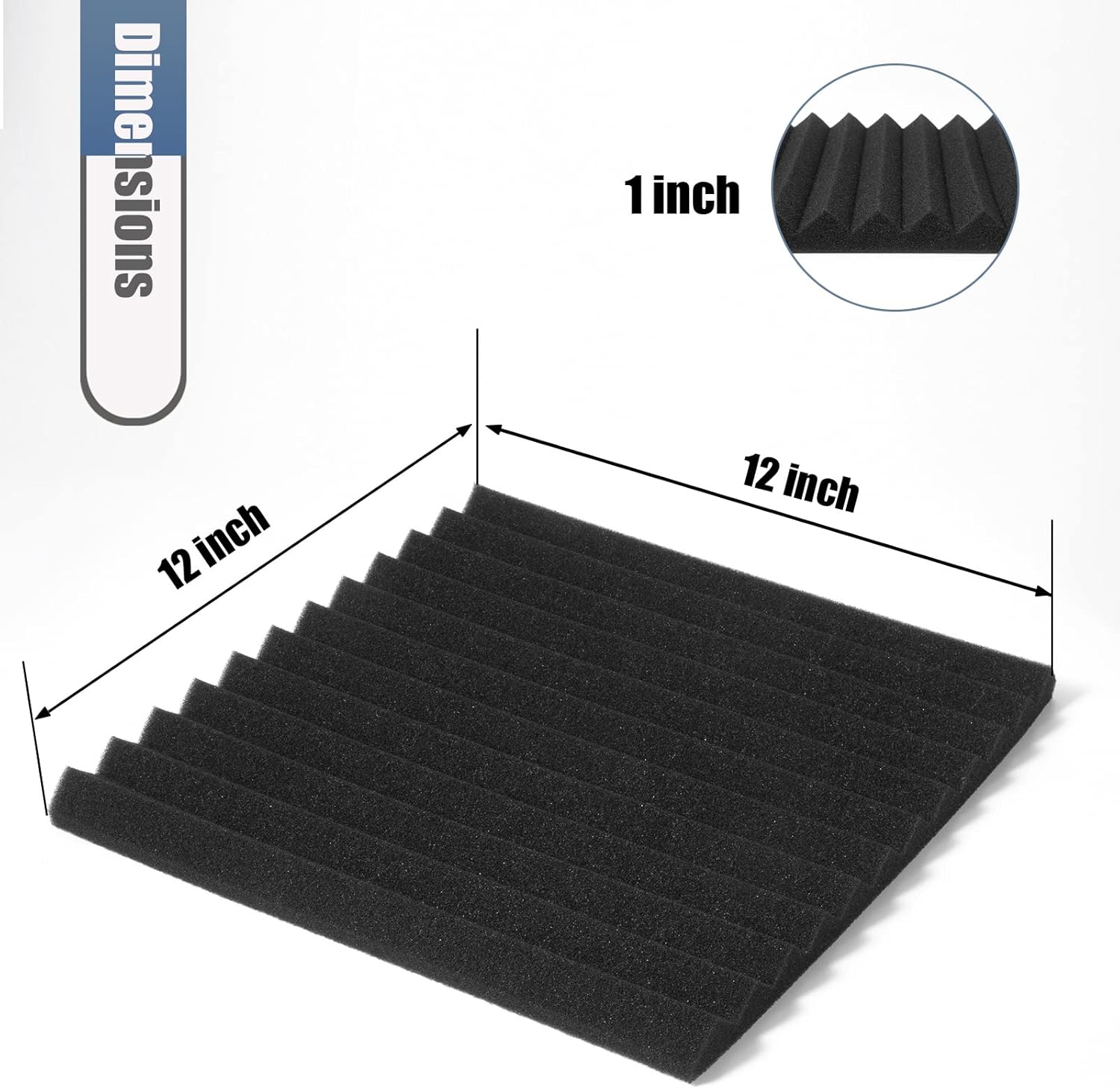 HWLIYUTAI Paquete de 12 paneles acústicos de 1 x 12 x 12 pulgadas, cuñas de espuma acústica de espuma de estudio de alta densidad, cuñas