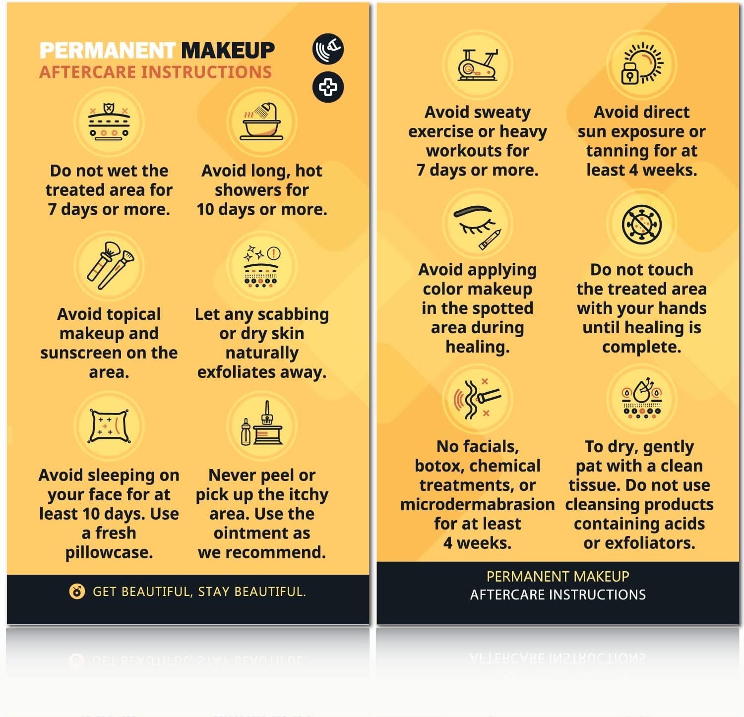Paquete de 100 unidades – 2 x 3.5 pulgadas de maquillaje permanente de alta calidad, instrucciones de cuidado posterior suministros de PMU para