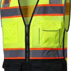 SKSAFETY Chaleco de seguridad de nivel profesional de 10 bolsillos, chaleco de seguridad de alta visibilidad clase 2 con cremallera, chaleco Hi Vis SKSAFETY Chaleco de seguridad de nivel profesional de 10 bolsillos, chaleco de seguridad de alta visibilidad clase 2 con cremallera, chaleco Hi Vis