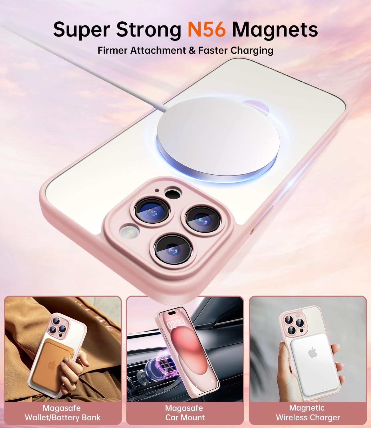 JUESHITUO Funda para iPhone 15 ProMax con soporte magnético protección completa de la cámara compatible con MagSafe grado mil, a prueba de golpes,