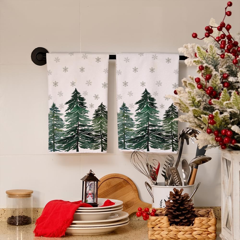 ARKENY AD140 – Juego de 2 paños de cocina de Navidad, diseño de copos de nieve, color verde, 18 x 26 pulgadas, diseño de Nobel de granja, decoración