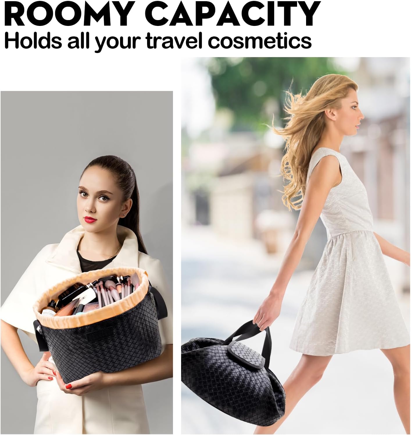 Organizador de maquillaje grande con cordón, bolsa de maquillaje de barril para cosméticos, bolsa de aseo para viajes, bolsas de maquillaje