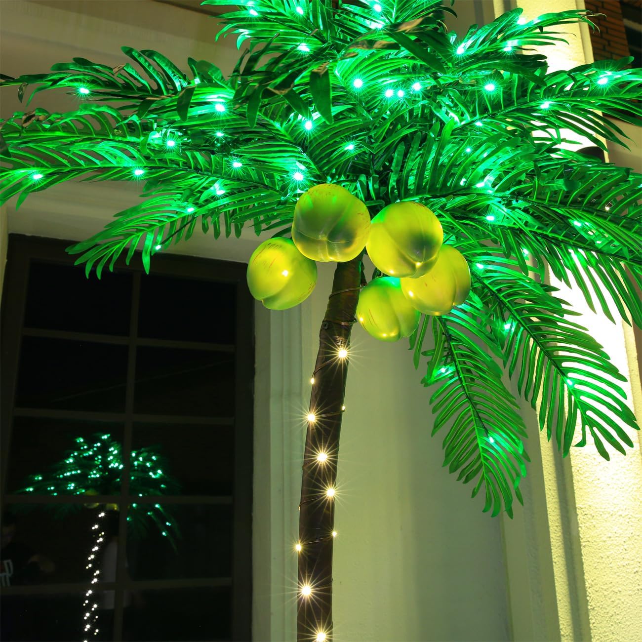 Juego de palmeras iluminadas de 5 pies y 7 pies con cocos brillantes, regulable, certificado UL, impermeable, ideal para decoración de interiores y