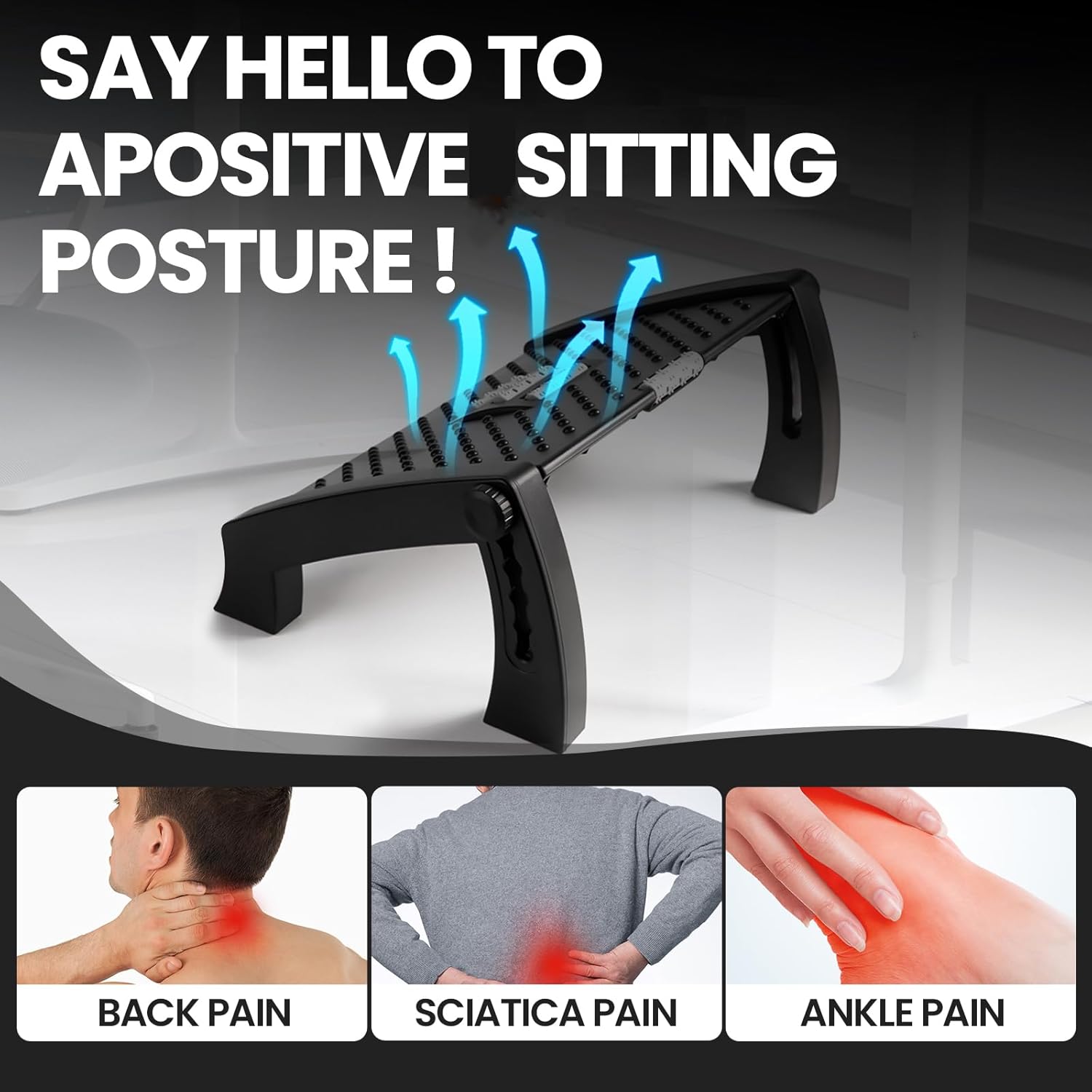 Reposapiés para debajo del escritorio en el trabajo, reposapiés de altura ajustable, taburete ergonómico con rodillo de masaje para aliviar la