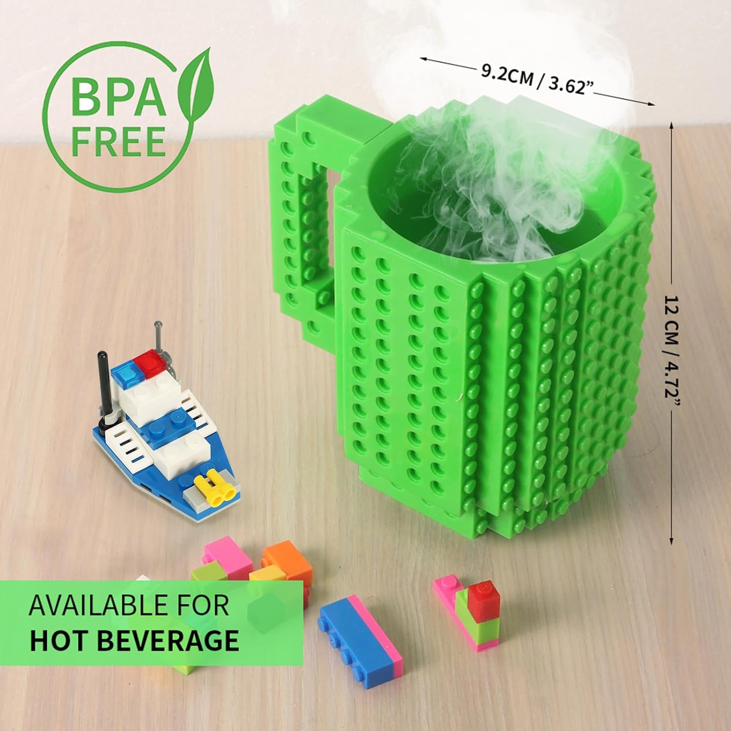 Build-on Brick Taza de café para construir con bloques, divertida, diseño de ladrillo, diseño creativo para niños, hombres, mujeres, Navidad,
