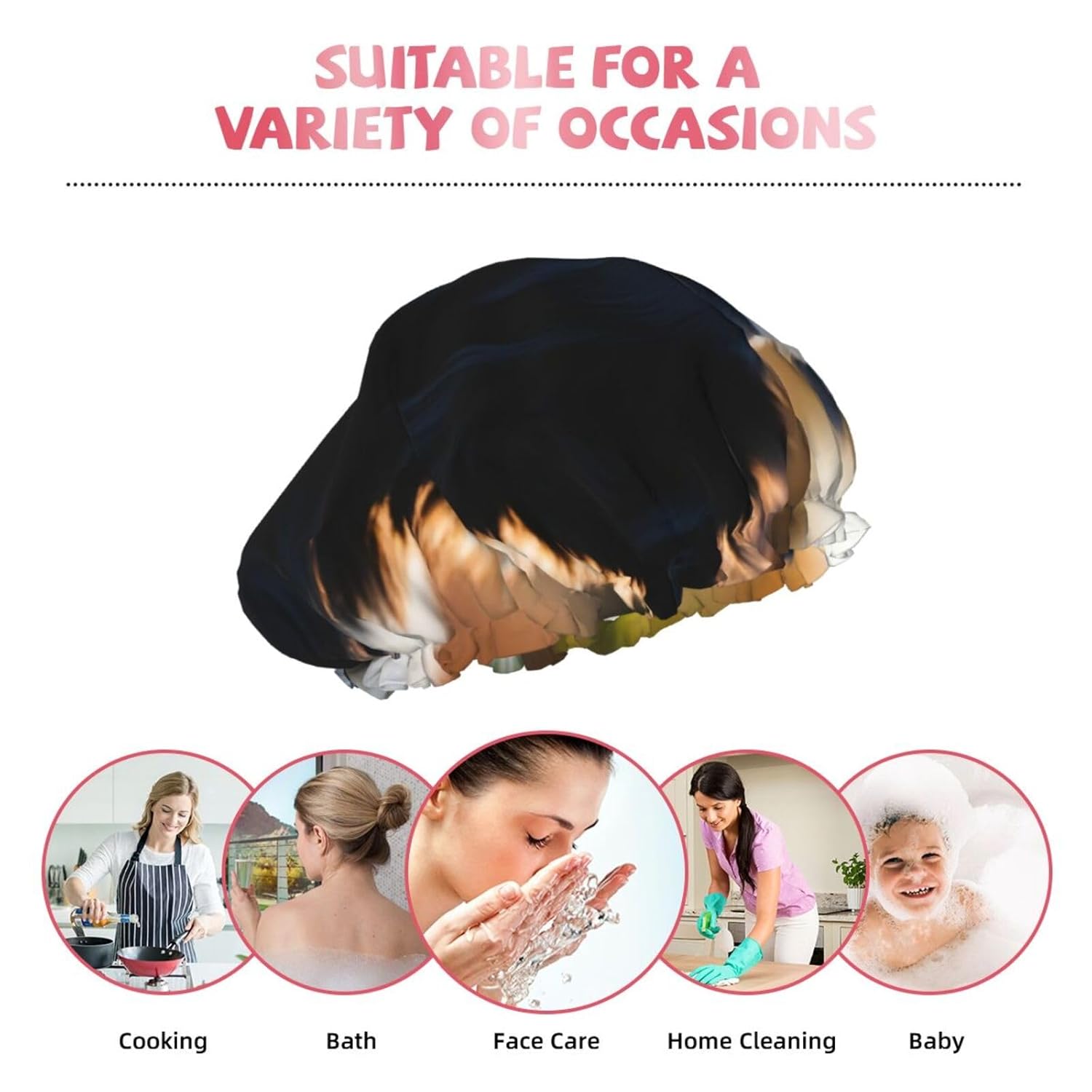 Cute Dog Print Shower Cap,Elastic And Reusable Bath Hair Hat For Long Hair,Large Waterproof Shower Bonnet,For Women Men Kids