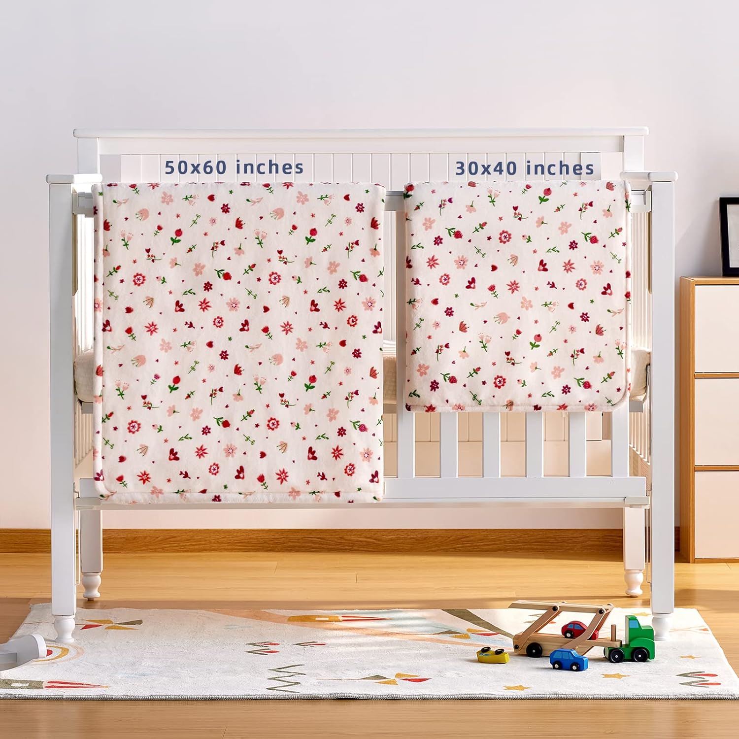 DaysU Manta de franela de felpa Sherpa para niñas y niños, generosa manta reversible de microforro polar suave con estampado de flores para niños y