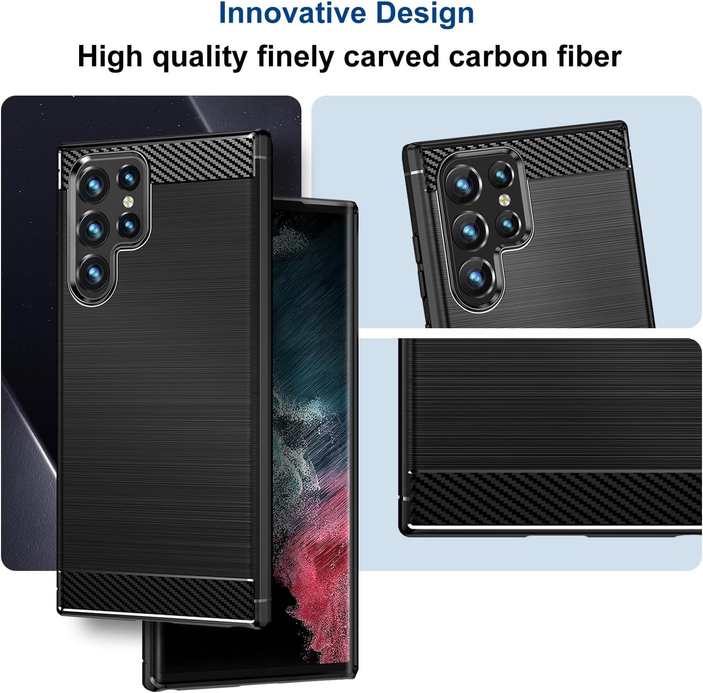 Funda compatible con Samsung Galaxy S22 Ultra 5G, funda delgada para teléfono con absorción de golpes, funda protectora de goma TPU de fibra de