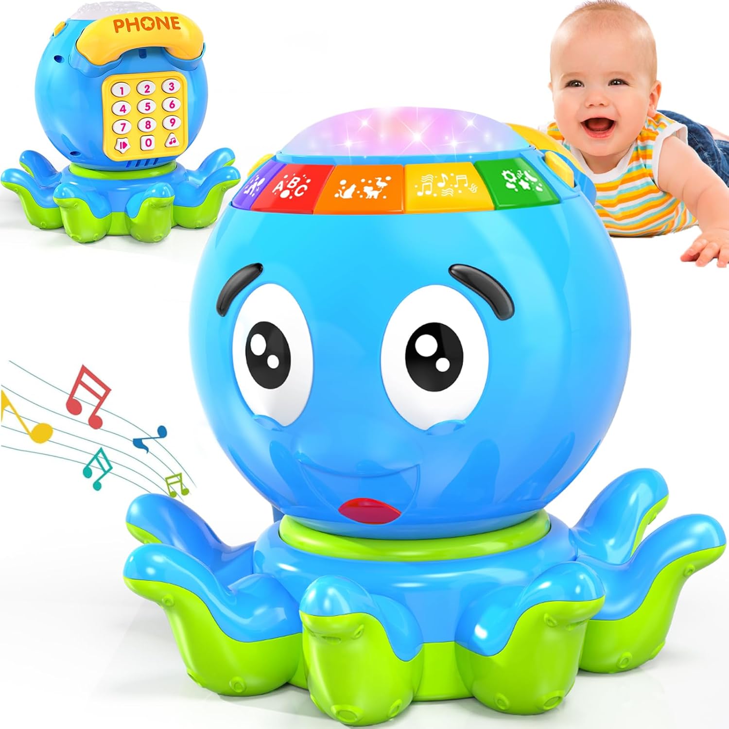Juguetes para bebés de 6 a 12 meses, juguete musical interactivo de pulpo, de 12 a 18 meses, tiempo boca abajo con luz y sonido, 7, 8, 9, 10, 11