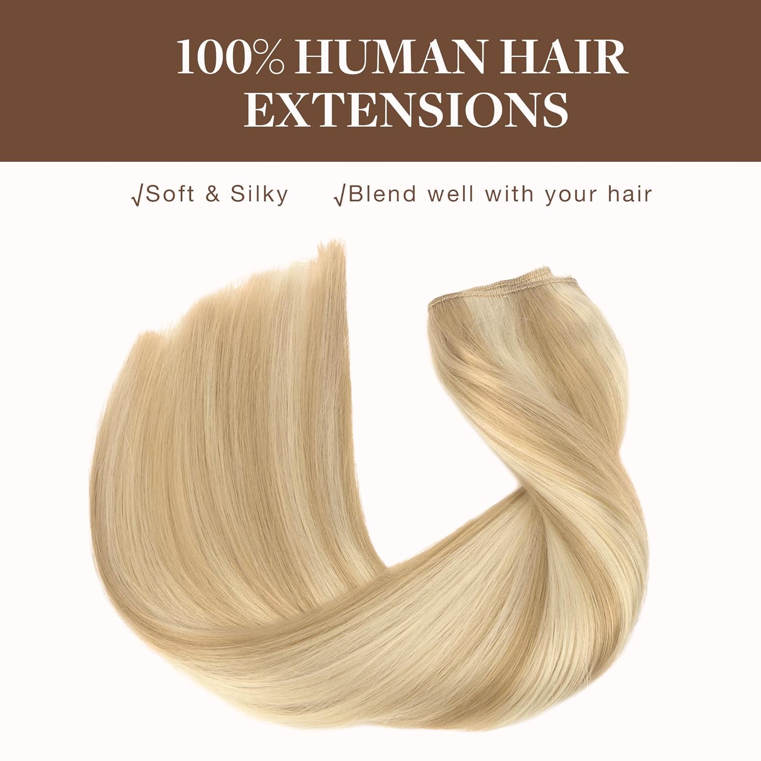 GOO GOO Extensiones de cabello humano real con alambre, 14 pulgadas, 2.65 oz, rubio oscuro con reflejos rubio decolorado, extensiones de cabello con