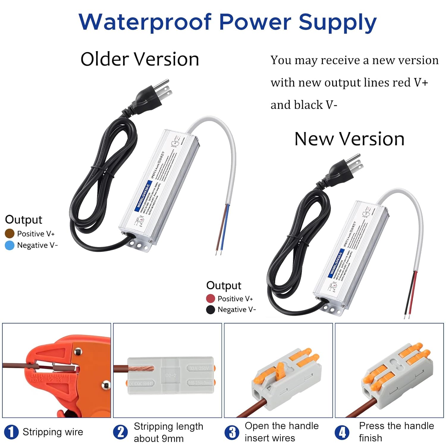 Fuente de alimentación impermeable IP67 de 24 V 36 W 1.5 A, controlador LED de 24 V, convertidor de CA de 120 V a 24 V CC, con enchufe de 3 clavijas