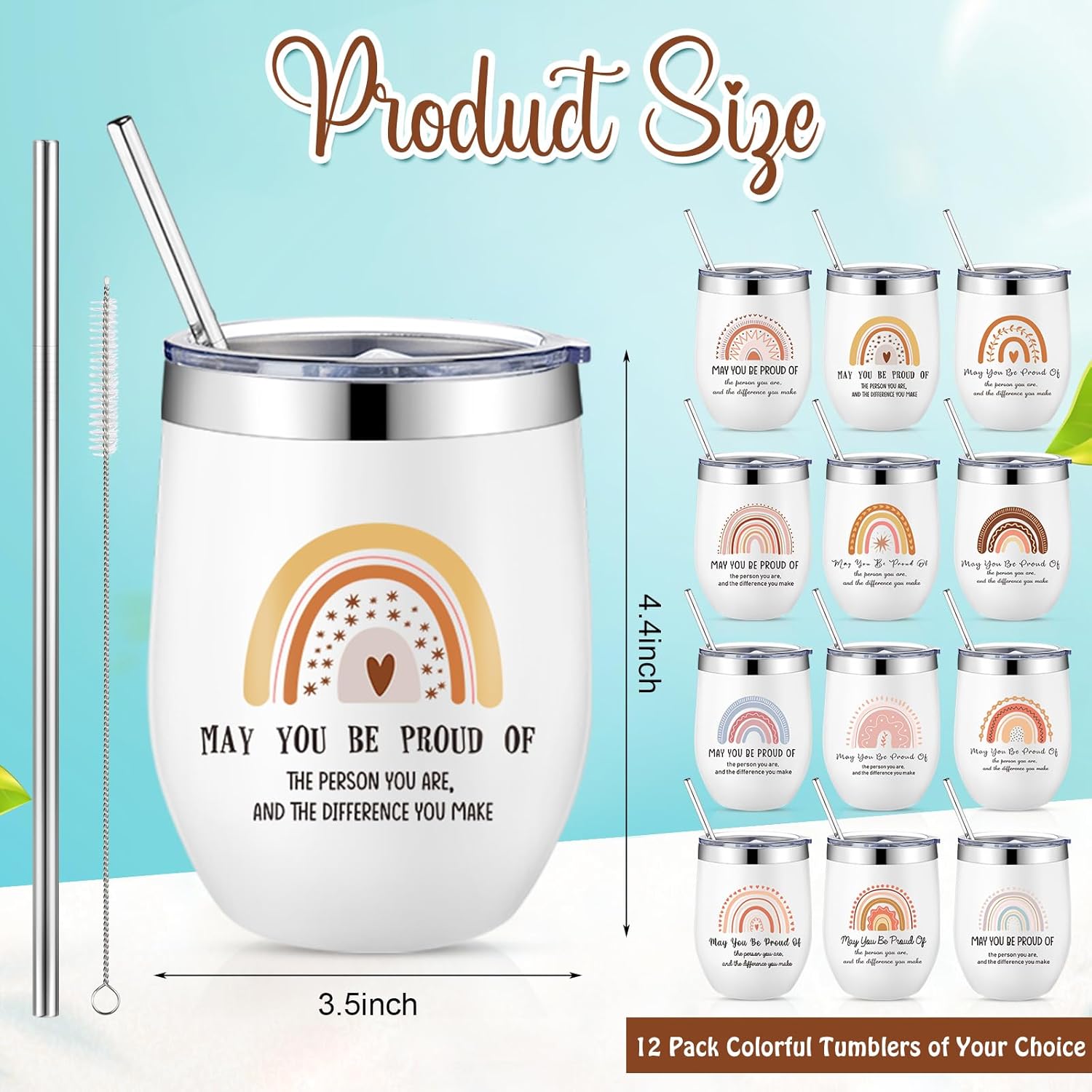 Juego de 36 piezas de regalo de agradecimiento, 12 piezas Boho Rainbow May You Be Proud Steel de 12 onzas, tazas de agradecimiento a los empleados,