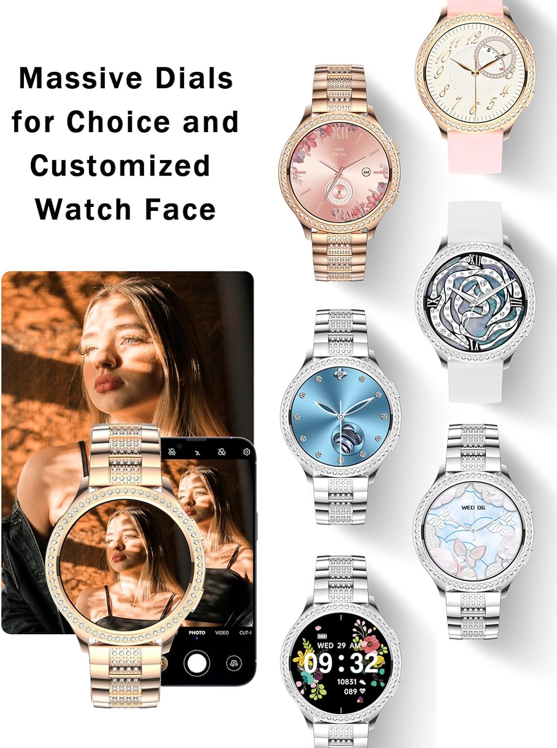 Reloj inteligente para mujer, reloj inteligente dorado y plateado, reloj inteligente de presión arterial con llamada Bluetooth, monitor de sueño,