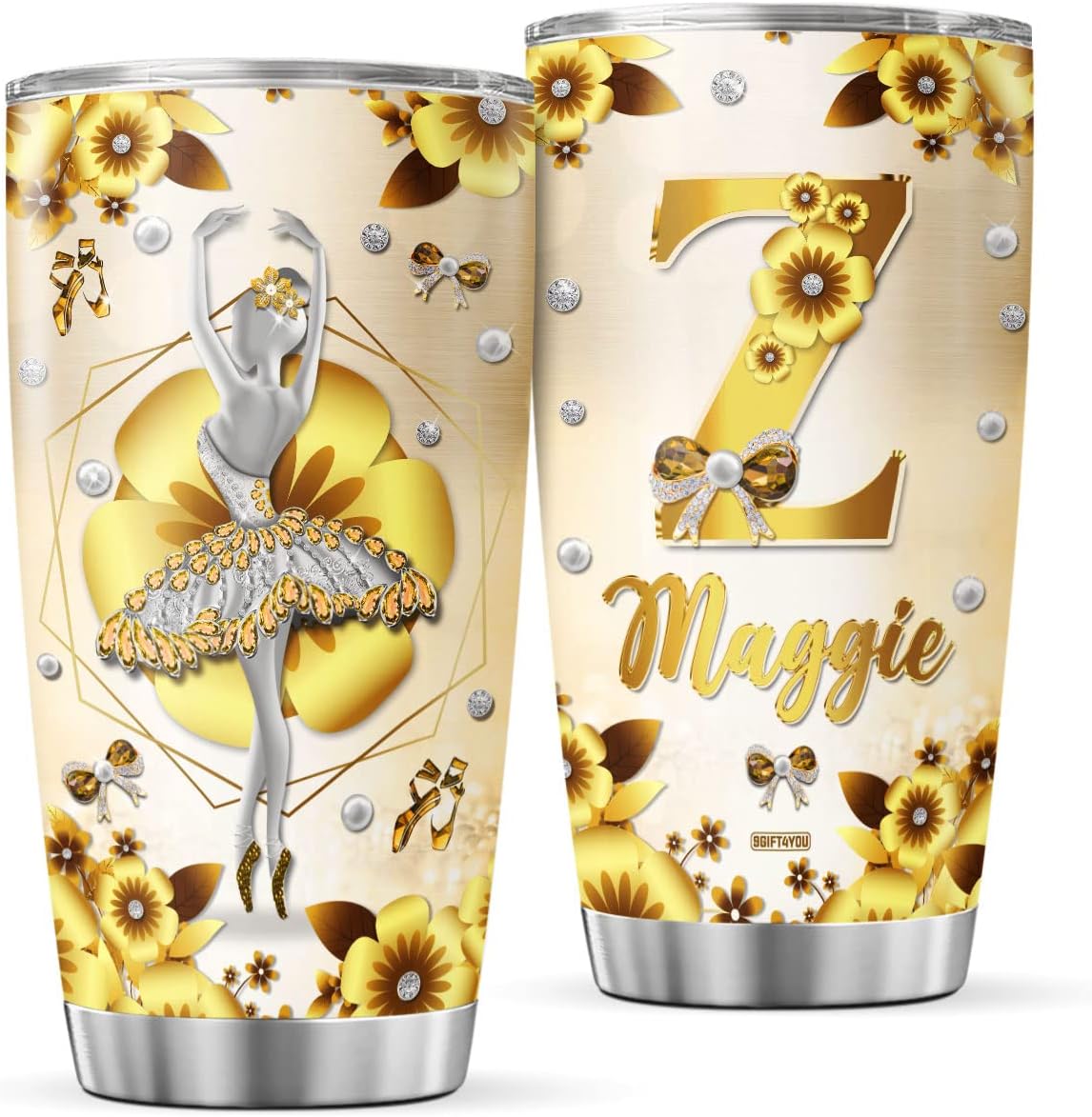 Vaso de café personalizado con inicial, estilo de bailarina, estilo de joyería, taza de viaje con tapa, nombre personalizado, regalos de cumpleaños