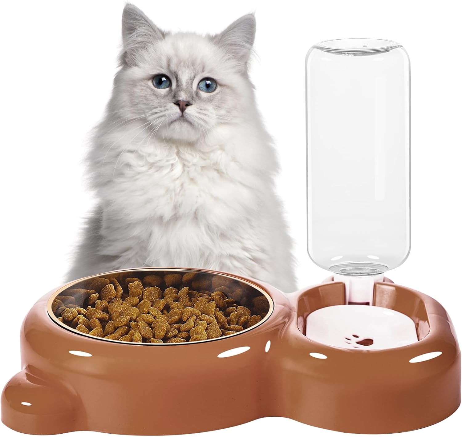 Juego de cuencos para perros, comida y agua para gatos con dispensador de agua y cuenco de acero inoxidable para gatos y perros pequeños, color