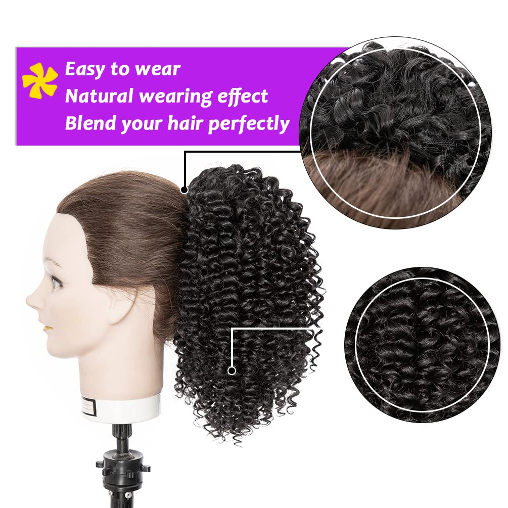 Extensión de cola de caballo corta y rizada para mujeres negras, 10 pulgadas, color marrón oscuro, con cordón y dos clips, cola de caballo sintética