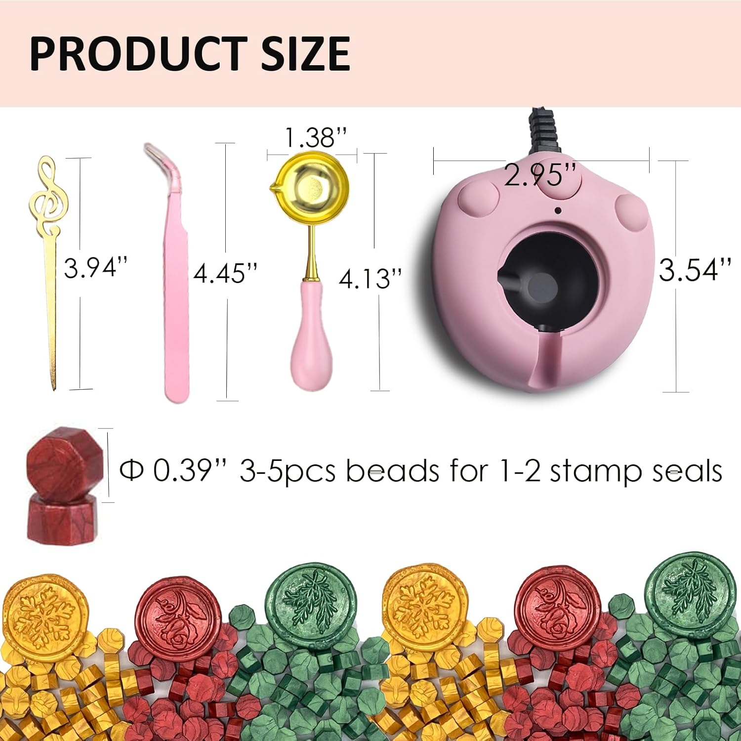 Kit de sellado de cera con 300 cuentas de sello de cera doradas, rojas y verdes, kit de calentador de cera eléctrico para derretir rápidamente