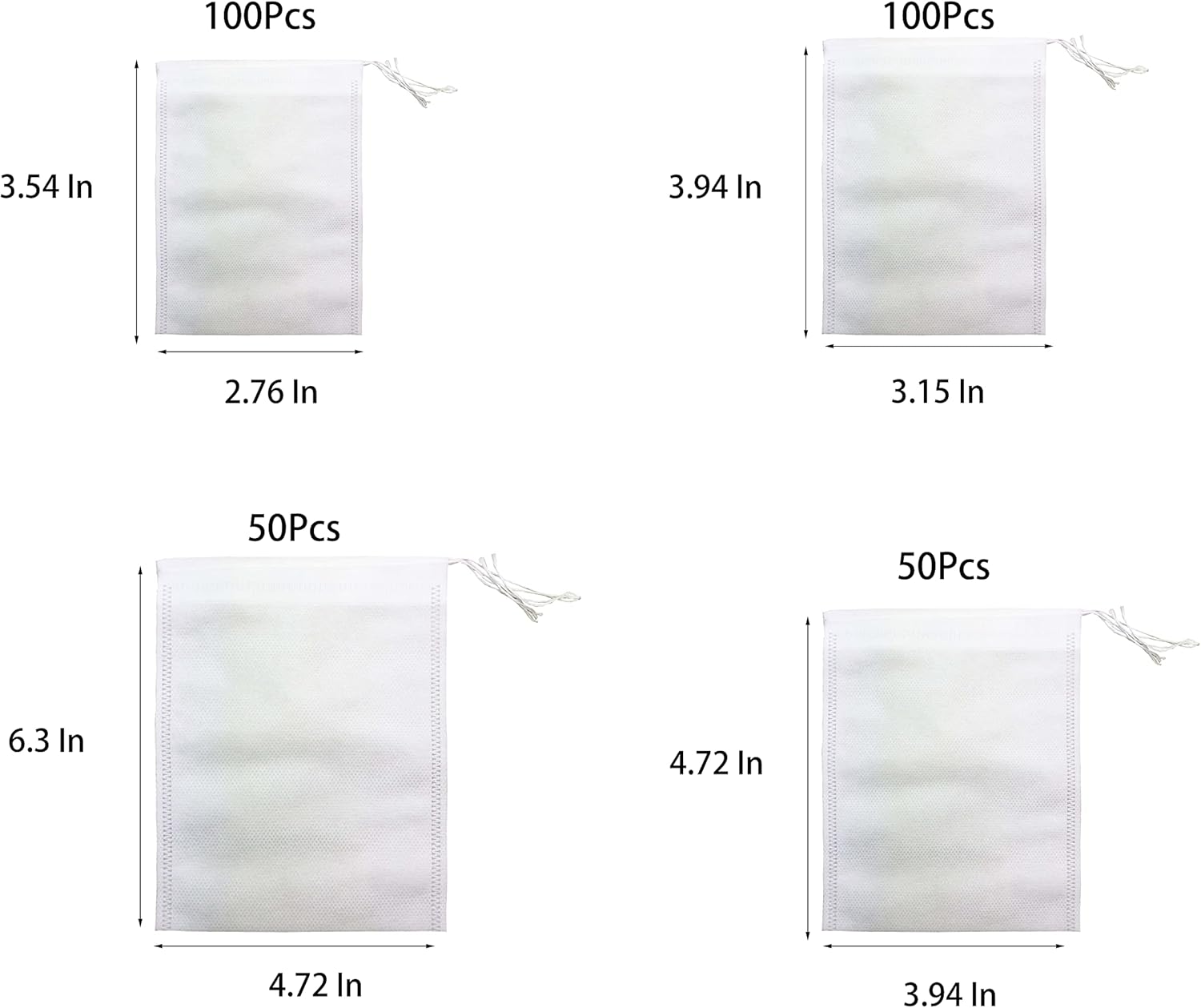 300 bolsas de filtro de té, bolsas de té desechables para té suelto, infusor de té natural para viajes de oficina en casa, 4 tamaños