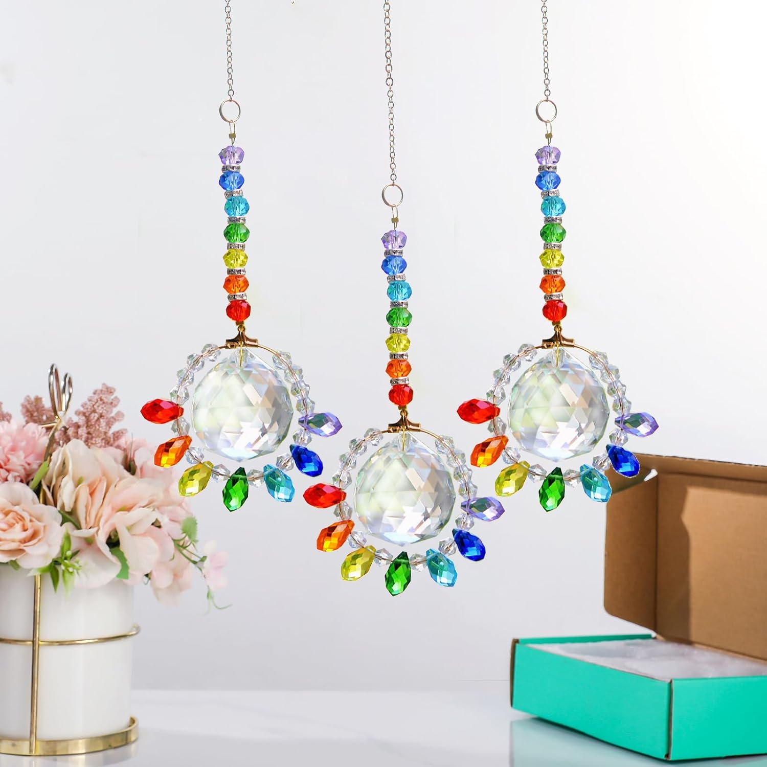 Atrapasoles de cristal colgantes para ventanas, 3 atrapasoles de sol arcoíris para ventanas interiores, atrapa el sol de ventana con cristales de