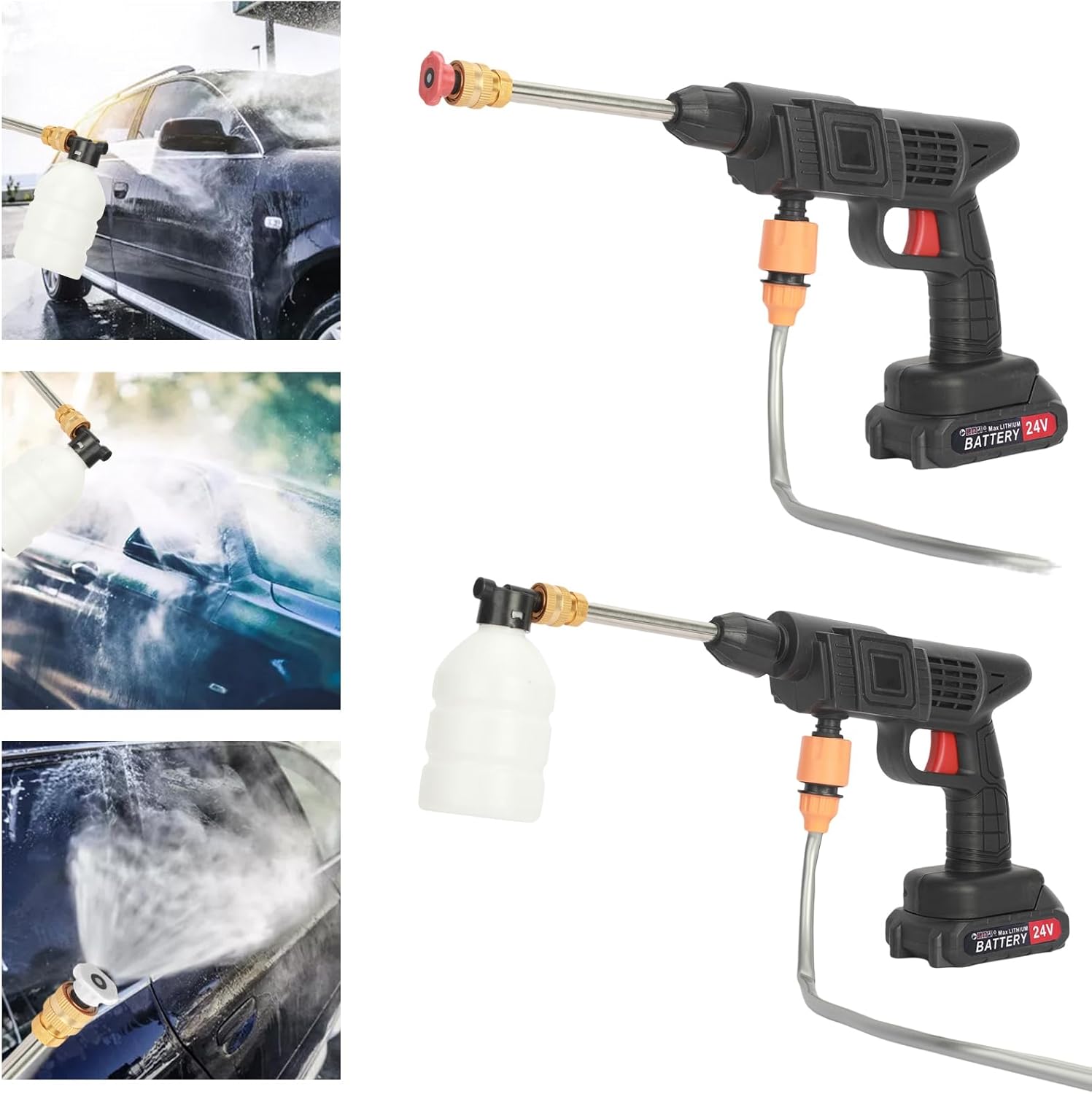 Lavadora a presión inalámbrica, lavadora eléctrica inalámbrica portátil, boquilla multifunción, motor de cobre alimentado por batería, kit de