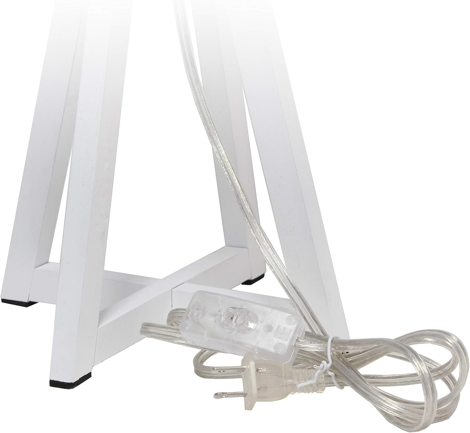 Simple Designs LT1069-WOW – Lámpara de mesa triangular entrelazada de tela de madera, color blanco y blanco