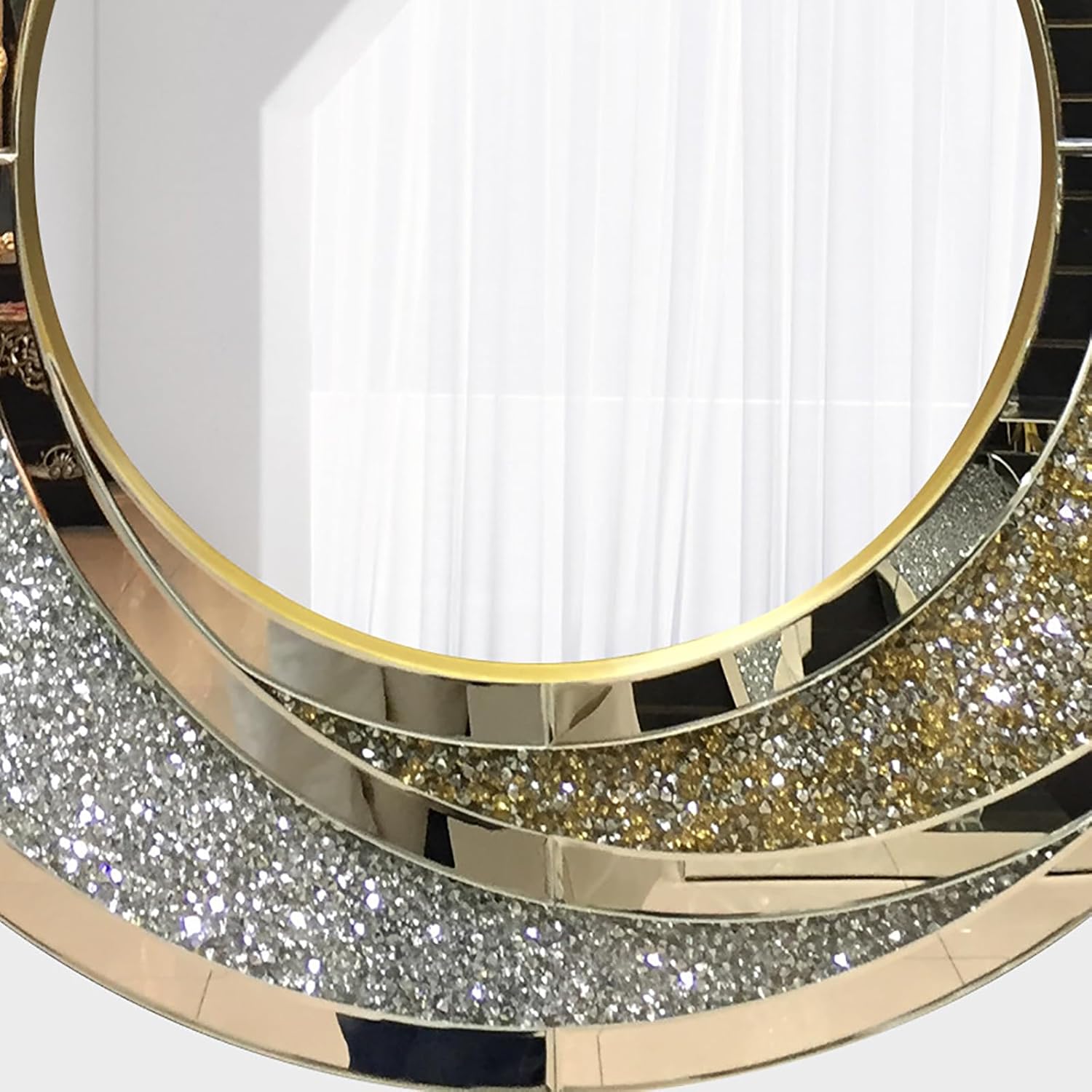 XOOFMASS Espejos de pared plateados decorativos, grandes espejos redondos de diamante para decoración de pared, modernos espejos de lujo decorativos