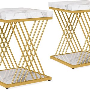 Tribesigns Juego de 2 mesas auxiliares cuadradas de oro blanco y dorado, mesa auxiliar moderna de 2 niveles, mesa auxiliar pequeña con Tribesigns Juego de 2 mesas auxiliares cuadradas de oro blanco y dorado, mesa auxiliar moderna de 2 niveles, mesa auxiliar pequeña con
